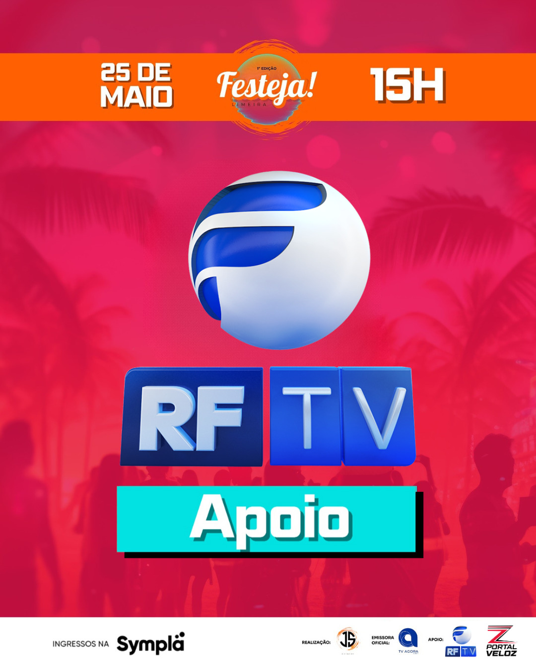 Já marca na agenda que dia 25 DE MAIO, ÀS 15H, você tem encontro marcado com a @festejalimeira! 😉✨
E a RFTV está como um dos apoiadores desse evento que promete agitar a cidade com grandes atrações como Henrique & Diego, Eduardo & Rafael, Grupo Di Propósito, Grupo Solução e o ator Marcello Melo Jr como DJ! 🎉
No dia 25 de Maio, Limeira vai cantar e dançar com shows incríveis! E claro, a RFTV estará por lá para registrar os melhores momentos! 🎶
LIMEIRA E REGIÃO: INGRESSOS DISPONÍVEIS NO LINK DO DESTAQUE! 🎟️🎟️🎟️