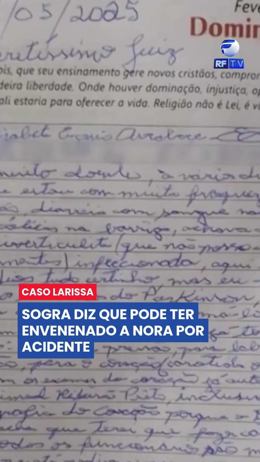 🚨 Reviravolta no Caso Larissa
A sogra de Larissa confessou em uma carta que pode ter envenenado a nora por acidente.
O caso, que está sendo investigado, ganhou novas dimensões após a revelação do conteúdo da carta. A polícia agora apura se o envenenamento foi intencional ou acidental.
Familiares e amigos de Larissa seguem cobrando respostas e justiça.
Acompanhe as atualizações sobre o caso.
#CasoLarissa #JustiçaPorLarissa #Investigação #Envenenamento