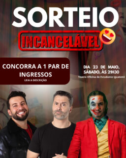 ALERTA DE SORTEIO !

Quer garantir um par de ingressos para o show mais polêmico do momento? Então se liga! 

Prepare-se para rir sem limites com Incancelável – O Show! Um espetáculo eletrizante, politicamente incorreto e sem filtro, com um trio que vai dar o que falar. Se você curte humor ácido, atual e sem papas na língua… esse evento é pra você! 

23 de maio (sábado) 21h30
Campinas/SP
Classificação: +18

🎁 COMO PARTICIPAR:
- Siga os perfis @portalveloz @teatrooficinadoestudante e @rftvoficial
- Marque nos comentários 1 amigo que vai com você (quanto mais comentar, mais chances de ganhar!)

⚠️ Resultado será divulgado dia 22/05 aqui no perfil!

Corre participar e boa sorte!