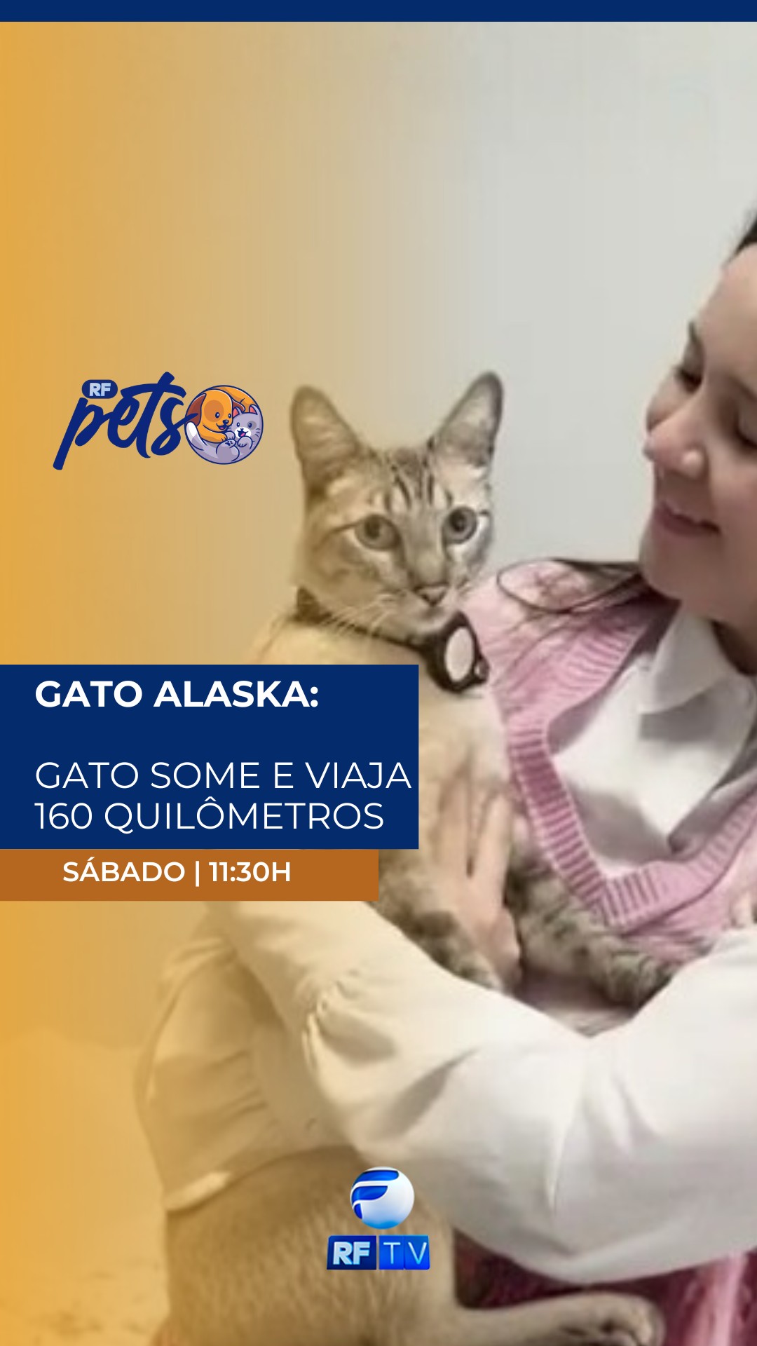 🐾📺 Neste sábado tem RF Pets!

Você vai conhecer a incrível história do gato Alaska, que desapareceu na cidade de Rio Verde e foi encontrado após uma impressionante viagem de cerca de 160 quilômetros. 

Como a tutora conseguiu localizar o animal? Essa emocionante história tem um final surpreendente, e você confere todos os detalhes no programa!

Além disso, muitas outras notícias, curiosidades e informações do mundo pet esperam por você.

🗓️ Sábado
⏰ A partir das 11h30

📺 Onde assistir:
• RFTV – TV aberta canal 8.1
• TVRO Embratel – canal 120
• YouTube da RFTV
• App RFTV Play

Não perca! 🐶🐱❤️

#RFPets #RFTV #MundoPet #GatoAlaska #Pets #Cachorros #Gatos #AmorAnimal #PetLovers #NotíciasPet #RioVerde #RFTVPlay